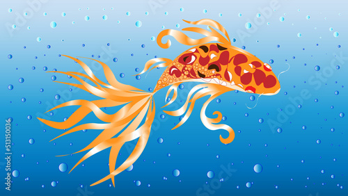 Goldfish fulfills any desire. Golden dragon fish swims in the heavenly water of prosperity.