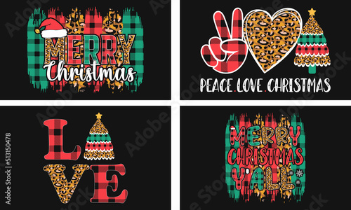 Christmas Animal Patterns Typography Vector T-shirt