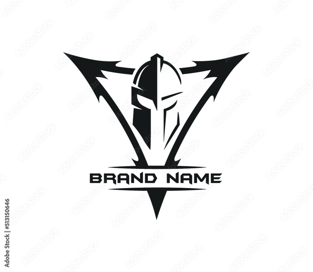 awesome spartan helmet logo design, spartan logo with triangle Stock ...