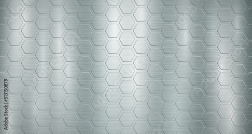 Abstract metallic background in light blue colors with highlights and a voluminous convex hexagonal plates