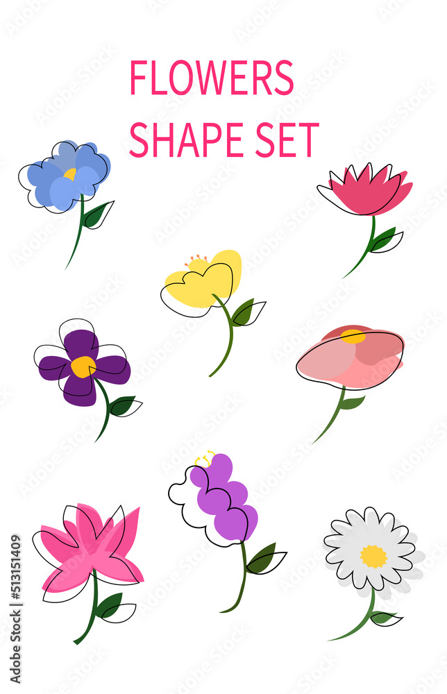 Various flowers set vector illustration isolated on white background.