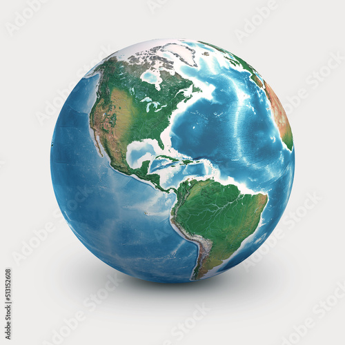 Physical earth globe, focused on North and South America. Planet Earth, isolated on white - 3D illustration, elements of this image furnished by NASA. photo