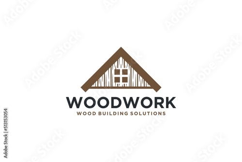 Woodwork wooden house logo design cabin lodge family home village