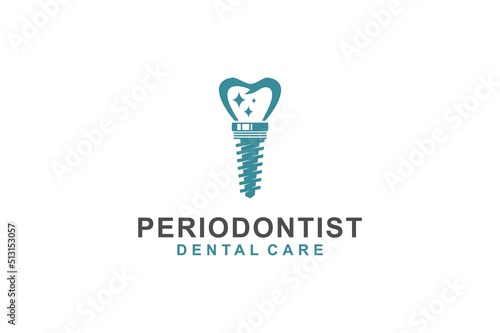 Dental implant logo design, clinic dentistry identitiy icon symbol simple minimalist, tooth health