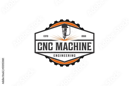 CNC Lathe machine Logo Computer Numerical Control modern 3D cutting technology design manufacturing industry cutting 