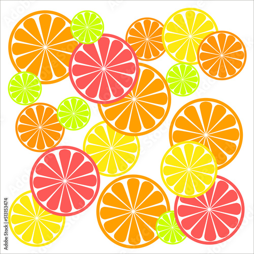 Set of citrus slices of lime, orange, grapefruit and lemon. Vector illustration.