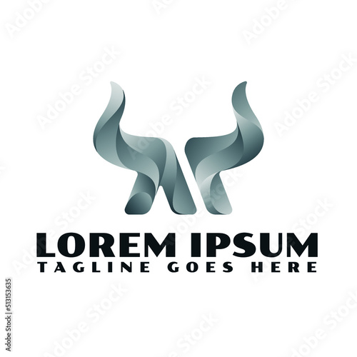 M letter horn logo. Black and white gradient M letter initial with horn logo premium vector