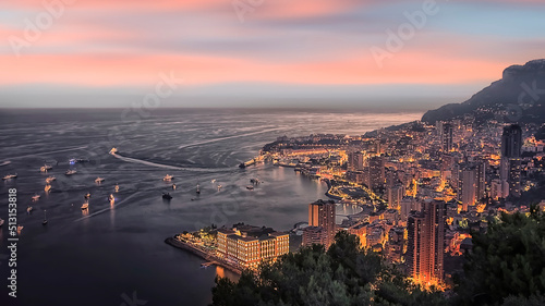 Principality of Monaco at sunset on the French Riviera © Stockbym