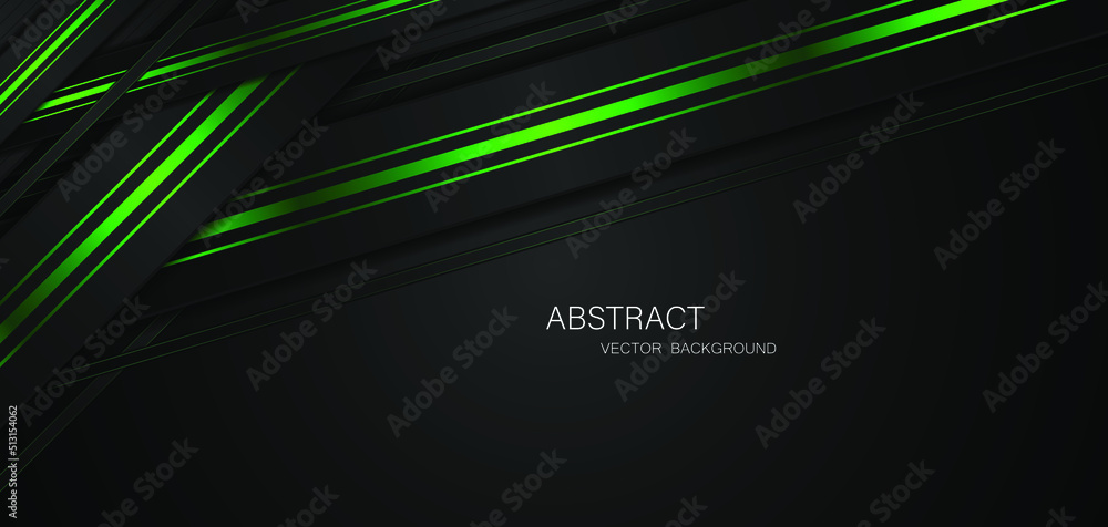 Abstract black and green lines on black background with free space for ...