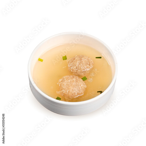 Hot traditional indonesian meatballs bakso with gravy broth