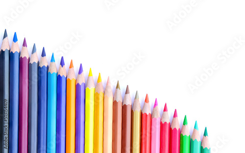 colored pencils with separate copy space on white background Concept of educational framework .