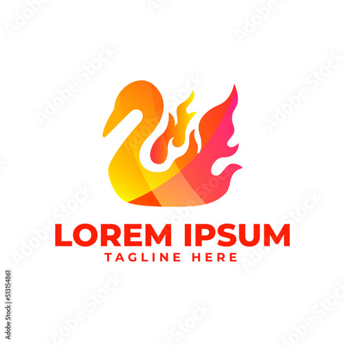 logo bird fire flame gradient premium vector. Flame swan logo