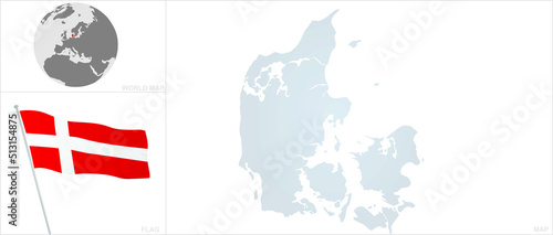 Denmark map and flag. vector 