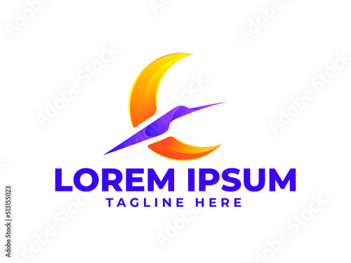 Bird logo. Flying bird moon crescent logo premium vector
