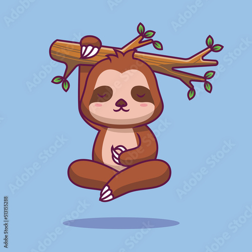 Cute sloth flying yoga cartoon illustration