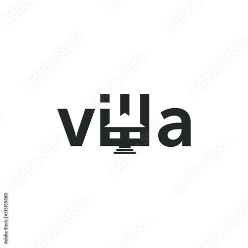 Clever villa word mark logo - simple and editable logotype with house silhouette in negative space