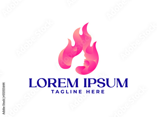 fire lady logo. Beautiful woman silhouette with flame fire gradient logo premium vector