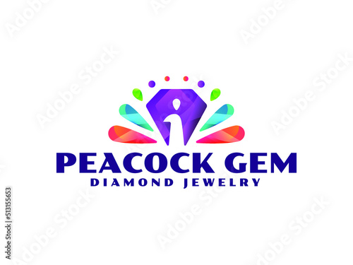 Peacock logo. Colorful peacock diamond gem logo premium. Luxury jewelry logo (ID: 513155653)