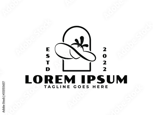 Woman and elegant hat logo. Monoline beautiful woman with elegant hat logo premium vector