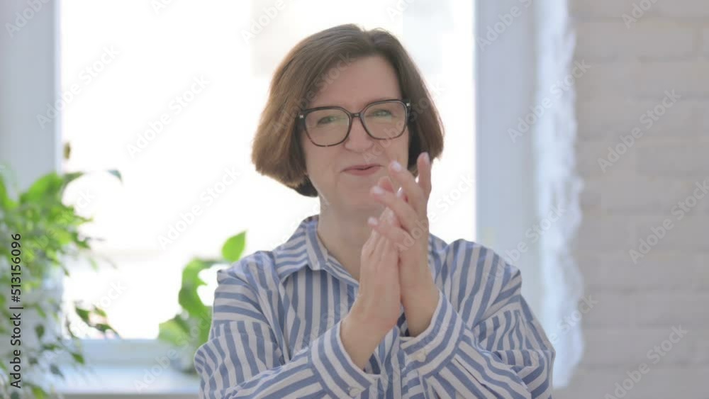 Portrait of Happy Senior Woman Clapping, Applauding 