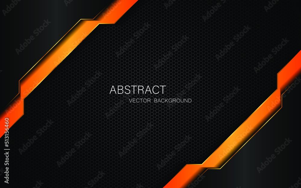 Dark steel mesh abstract background with black and orange polygon ...
