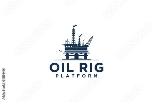 Offshore oil rig platform logo design  industry emblem badge style circle shape petroleum energy