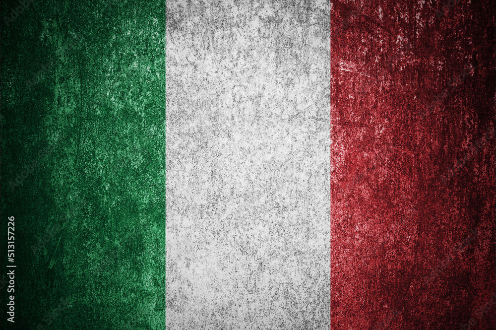 Closeup of grunge Italian flag. Dirty Italy flag on a metal surface Closeup of grunge Italian flag. Dirty Italy flag on a metal surface