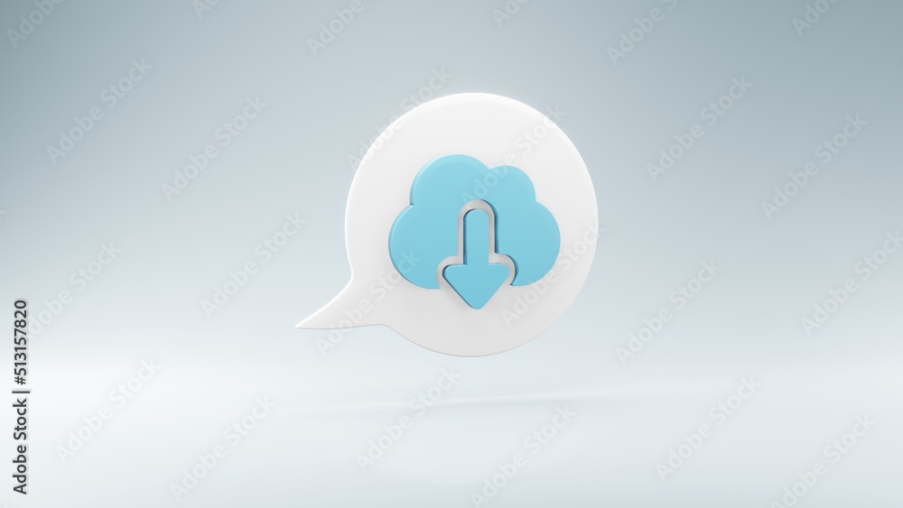 Download-Icon auf einer weissen Sprechblase mit hellem Hintergrund, 3D-Rendering Download-Icon auf einer weissen Sprechblase mit hellem Hintergrund, 3D-Rendering