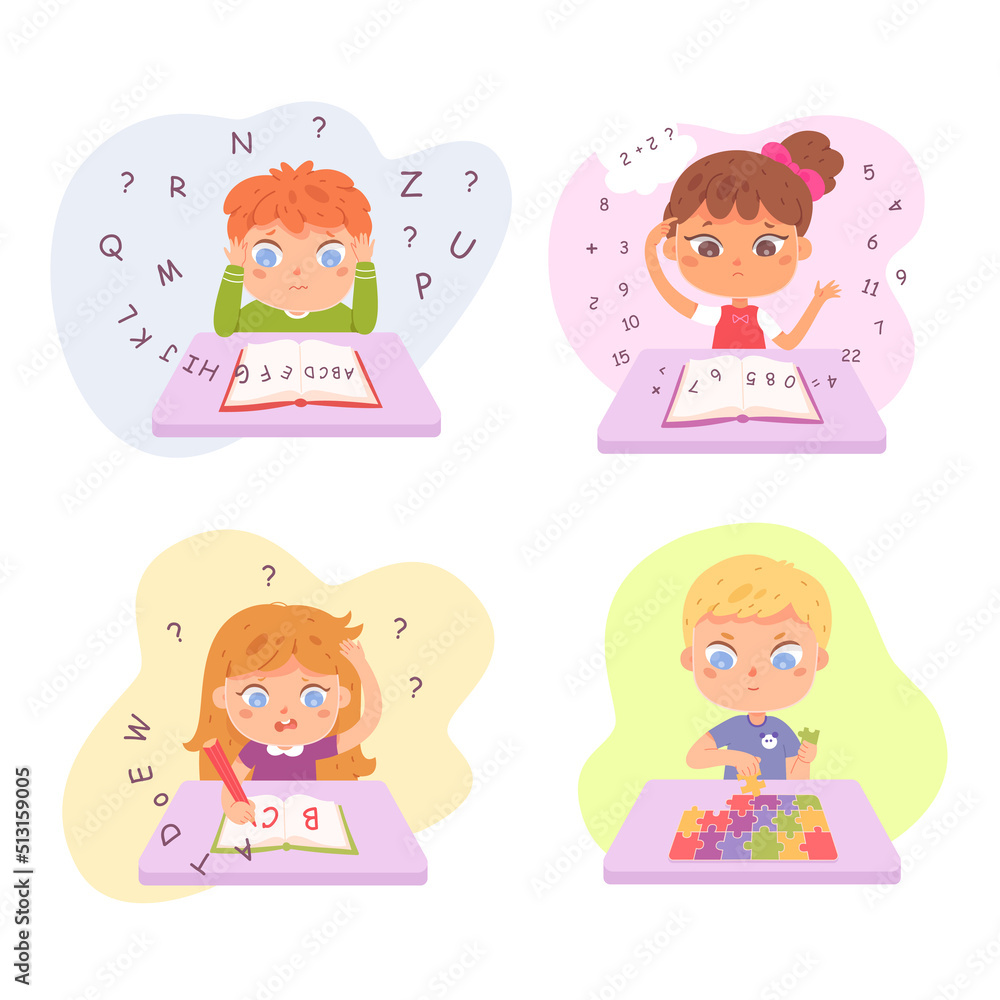 Mental disorders of kids suffering from dysgraphia, dyscalculia, dyslexia and autism Mental disorders of kids suffering from dysgraphia, dyscalculia, dyslexia and autism