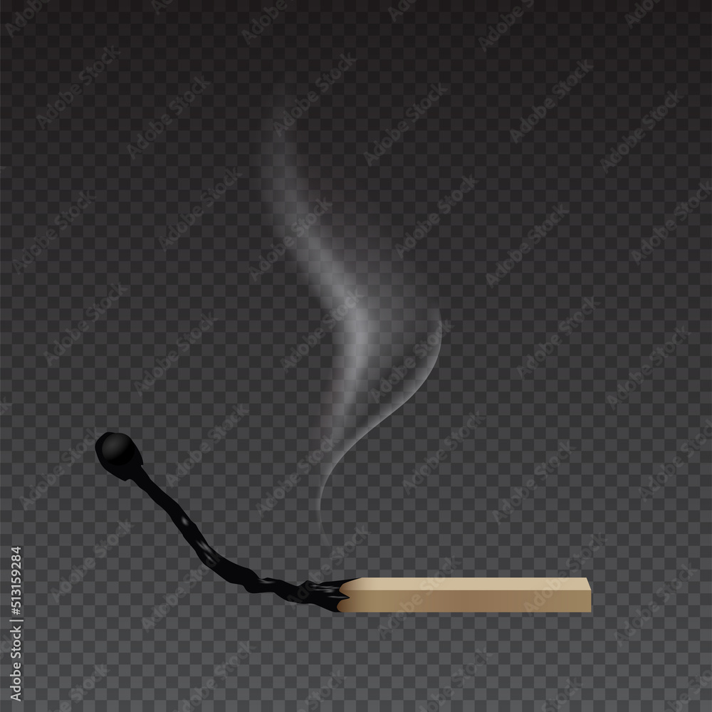 Extinct match stick, 3d realistic lit wooden small sulphur burnt matchstick with smoke Extinct match stick, 3d realistic lit wooden small sulphur burnt matchstick with smoke