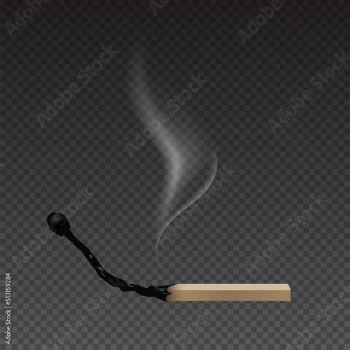 Extinct match stick, 3d realistic lit wooden small sulphur burnt matchstick with smoke
