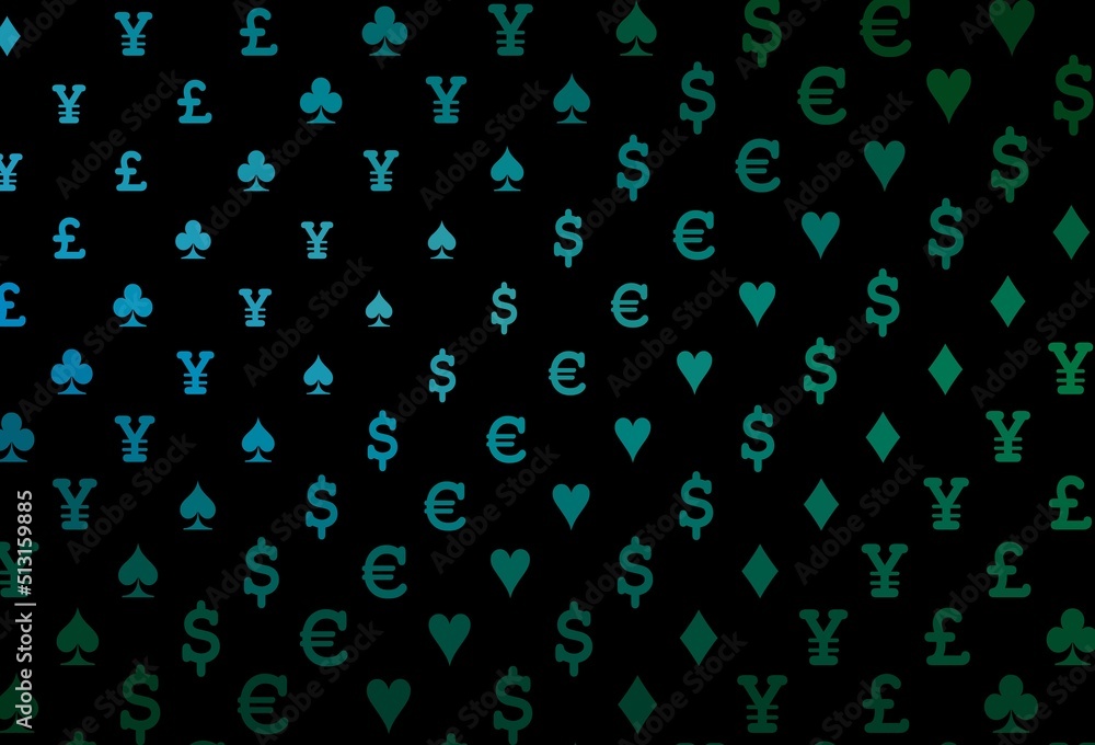Dark blue, green vector texture with playing cards. Dark blue, green vector texture with playing cards.