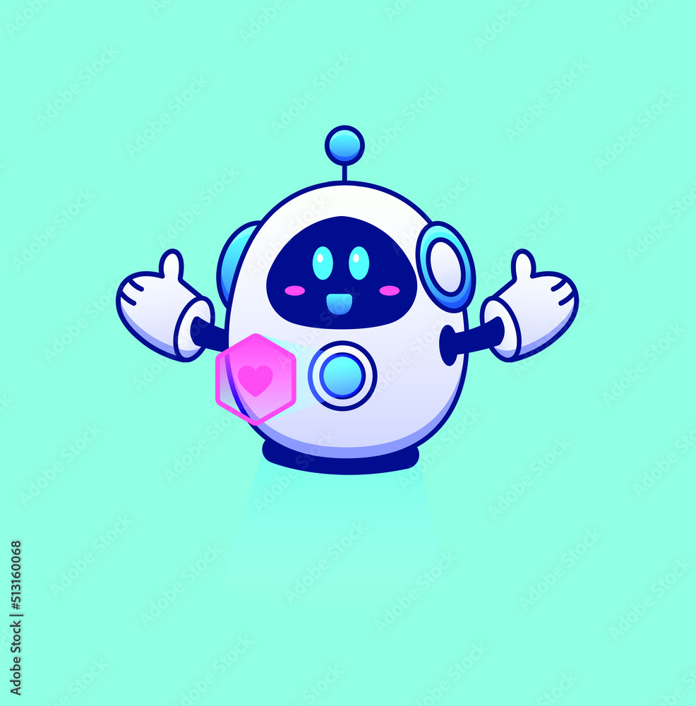 Cute cartoon robot with heart in vector illustration. Technology vector ...