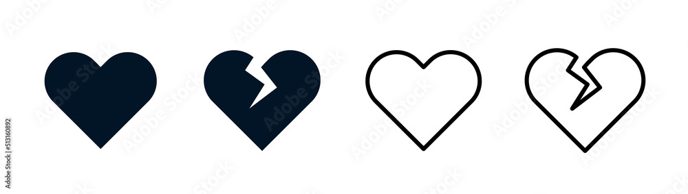 Like/Dislike Herz Vektor Icons ganz und gebrochen in schwarz Like/Dislike Herz Vektor Icons ganz und gebrochen in schwarz