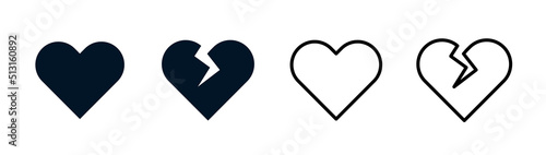 Like/Dislike Herz Vektor Icons ganz und gebrochen in schwarz