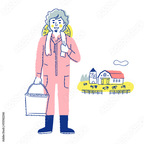 牧畜農家の男性と牧場