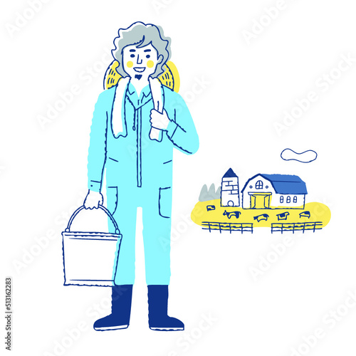 牧畜農家の男性と牧場