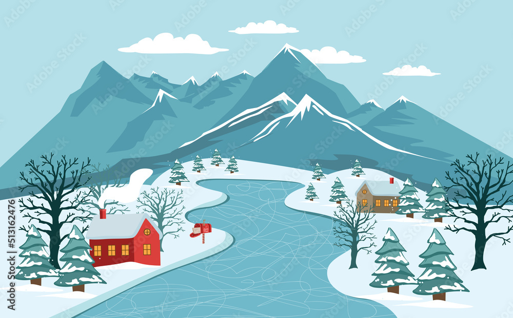 Christmas, winter landscape, skating rink. Vector. Christmas, winter landscape, skating rink. Vector.