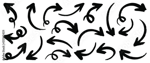 hand drawn arrow icon set isolated on white background. Doodle vector illustration.