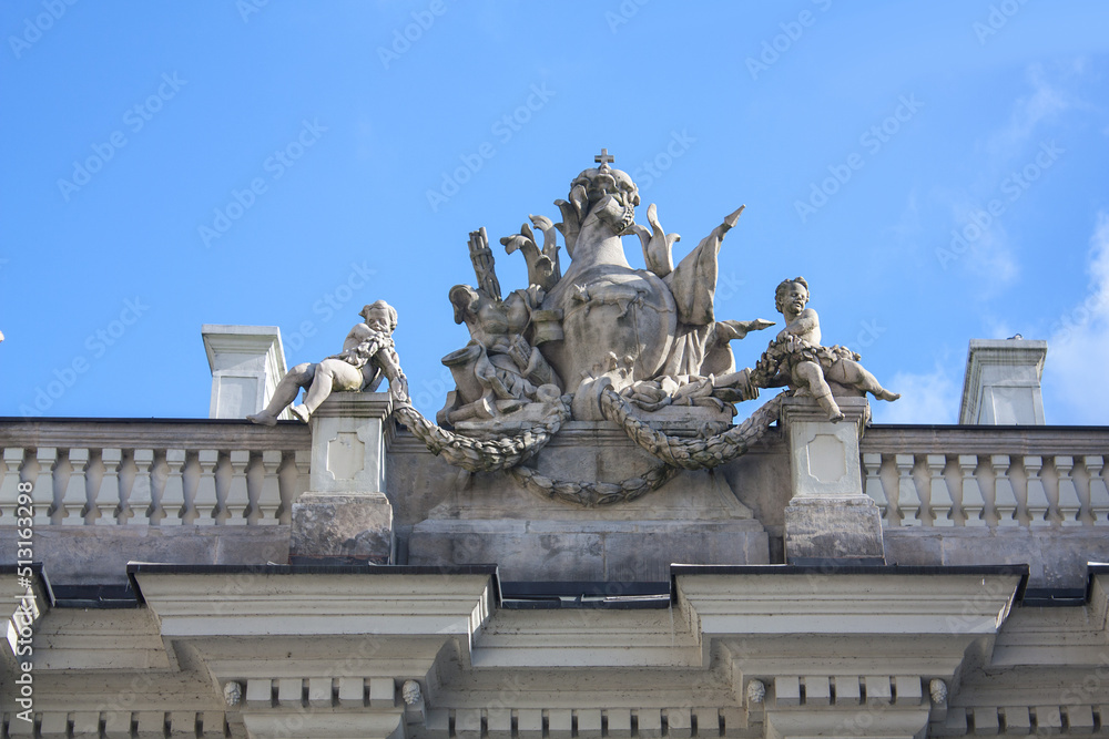 Sculptural group of Copper-Roof Palace (Pod Blacha Palace) - State Museum and Exhibition Hall in Old Town in Warsaw, Poland