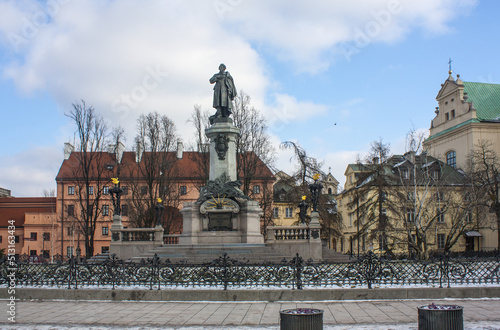 Monument to poet Adam Mickiewicz in Warsaw photo