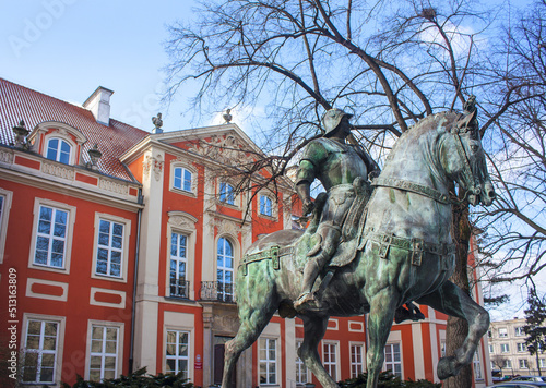 Statue of Bartolomeo Colleoni near Czapski Palace (Academy of Fine Arts) in Warsaw, Poland photo