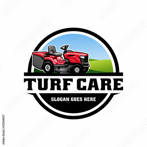 turf and lawn mower illustration logo vector