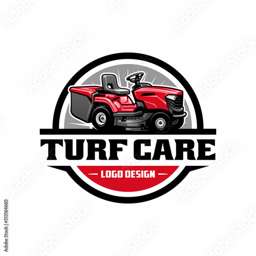 turf and lawn mower illustration logo vector