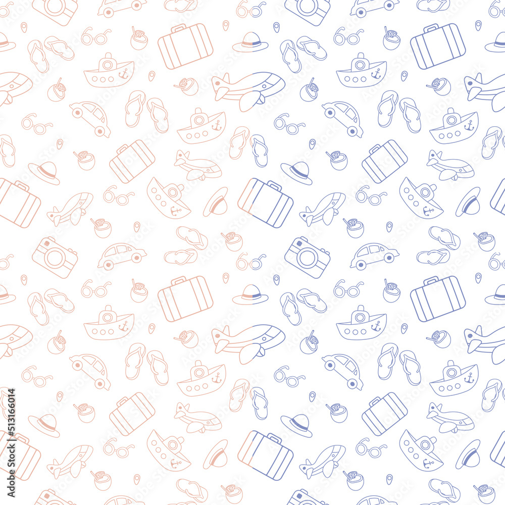 Travel icons pattern of flip flops beach car ship cold ice cream Travel icons pattern of flip flops beach car ship cold ice cream