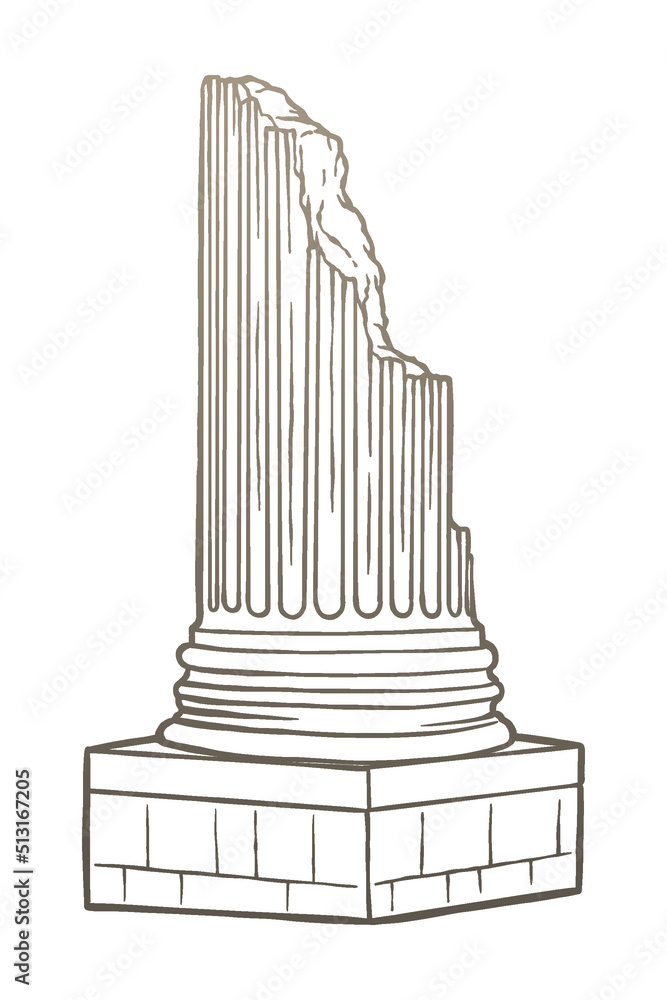 Broken Classic Ancient Column Hand drawn Out line Stock Vector
