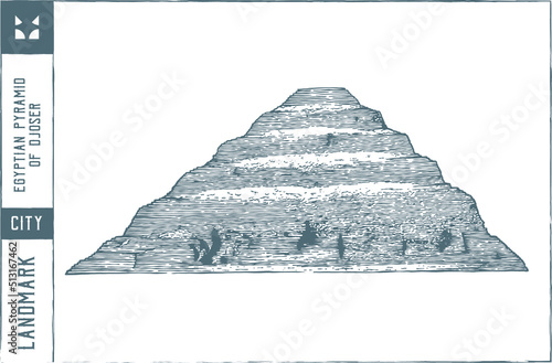 Egyptian pyramid of Djoser Vector illustration - Hand drawn - Out line