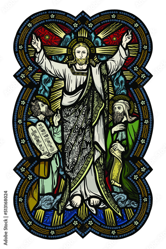  Jesus Christ, Messiah symbol of Christianity - Church Window style - Vector illustration