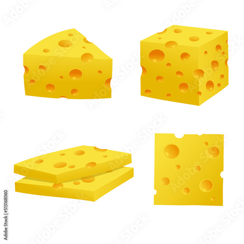 Great pieces of yellow cheese isolated on the white background