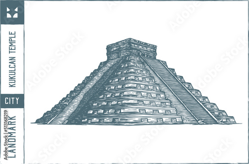 Mayan pyramid (Kukulcan Temple) Vector illustration - Hand drawn - Out line photo